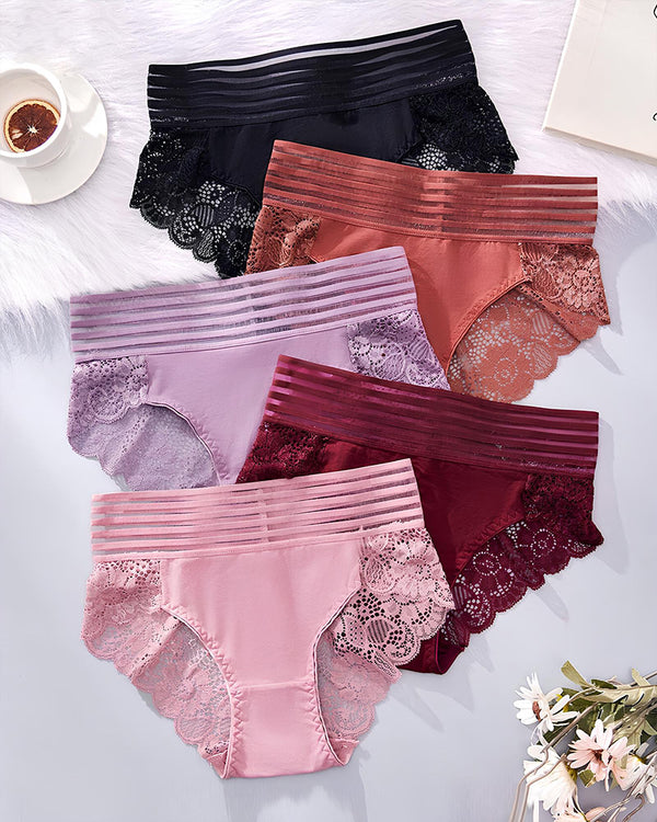 سراويل داخلية نسائية مثيرة عالية الخصر تتحكم بالبطن بدون خياطة مزينة بالدانتيل الزهري وقابلة للتنفس