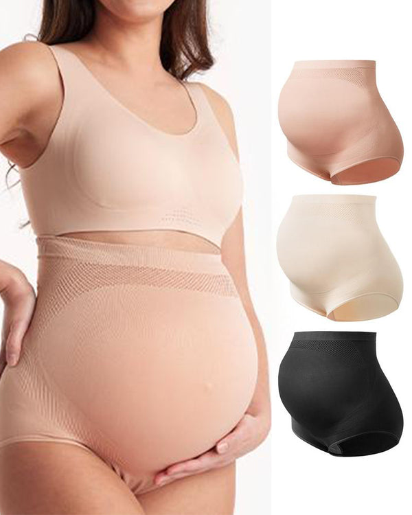 Cuecas de gravidez femininas de cintura alta, sem costura, suaves, com suporte para a barriga, pack de 3, para usar sobre a barriga