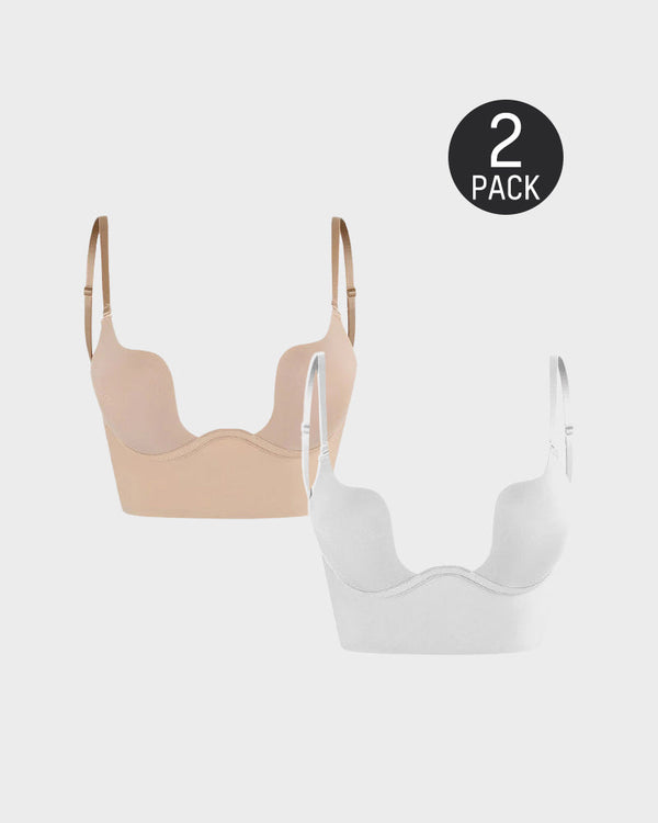 [2 Pack]Low Back Secret Plunge Bra - Beige+White