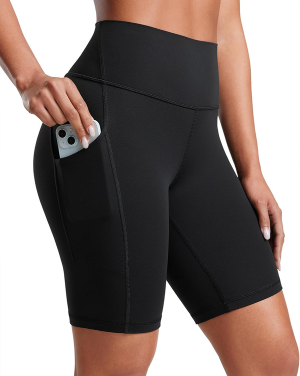 Calções Casuais de Yoga Desportivos com Cintura Alta, Controlo de Barriga, Elástico e Bolso para Mulher, Tamanhos Grandes