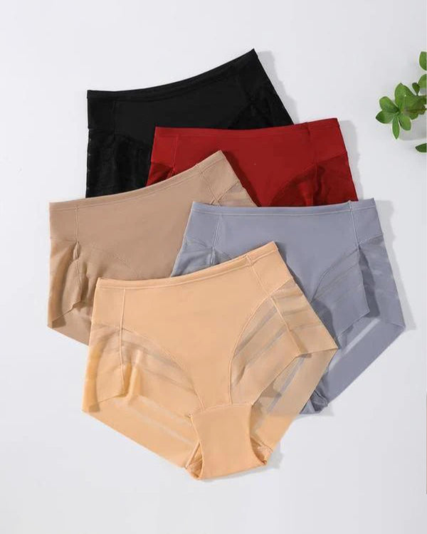 Cuecas femininas de malha com alta elasticidade, controle de barriga sem costura e levantamento de glúteos com recortes