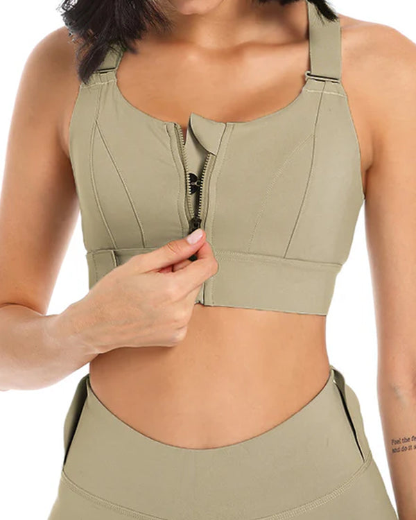 Sujetador deportivo corto para mujer con cremallera frontal, soporte de alta resistencia, tirantes ajustables y espalda cruzada