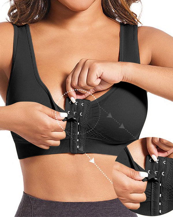 Sujetador deportivo sin aros de alta sujeción para mujer, con cierre frontal, de talla grande, con malla trasera transpirable
