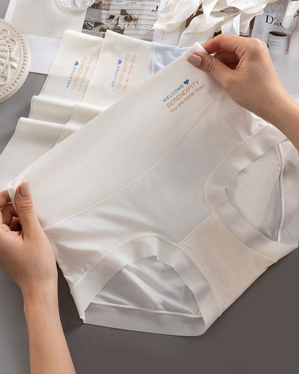 Sous-vêtements sans couture pour femmes, taille haute, en soie glacée, coton pur, entrejambe antibactérien