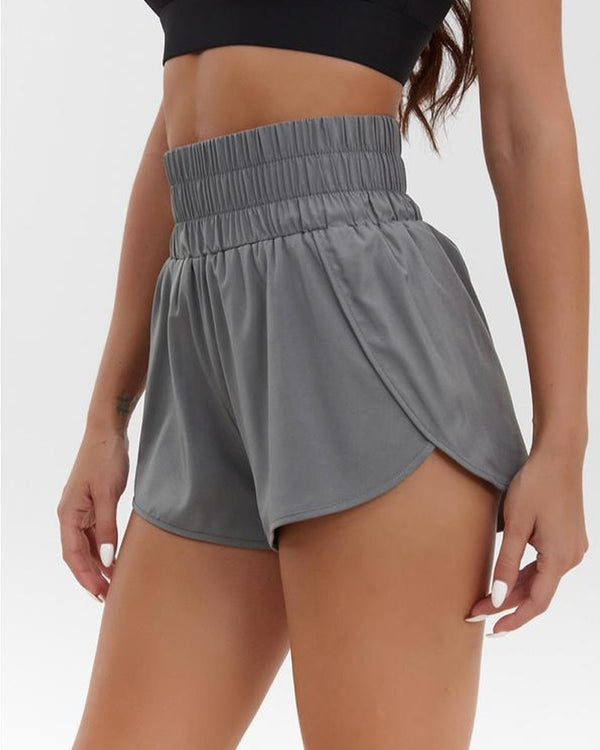 Calções desportivos casuais femininos de cintura alta, cor sólida, confortáveis, elásticos e de secagem rápida