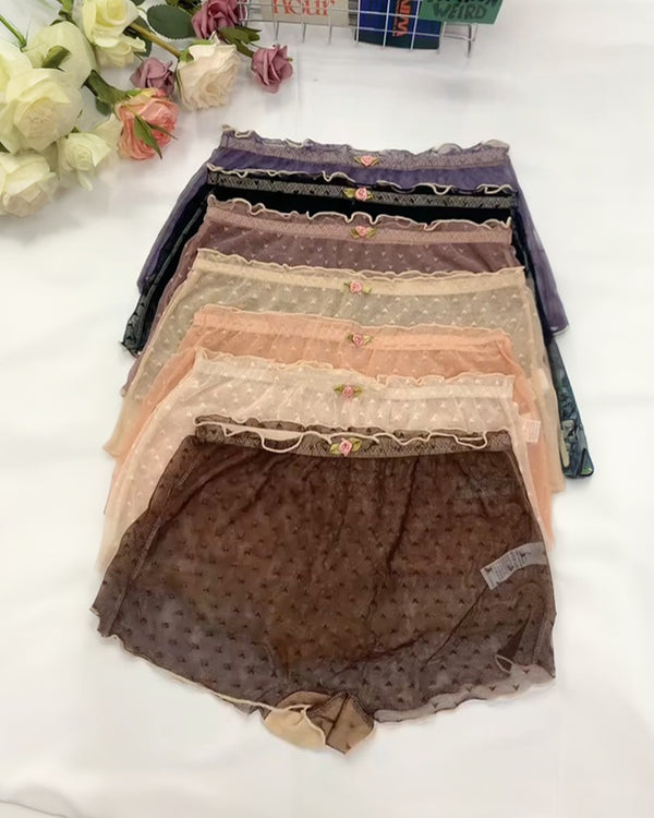 طقم متعدد للنساء مزين بدانتيل على شكل قلب وزهور، ملابس داخلية عالية المرونة