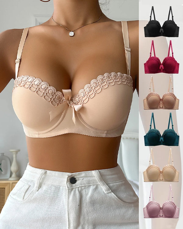 Sexy und bequemer Push-Up-BH mit Schleife und gewelltem Rand