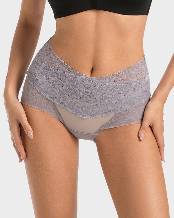 Paquete de 3 Panties de Encaje de Cintura Alta con Control de Abdomen en Forma de V Transpirables