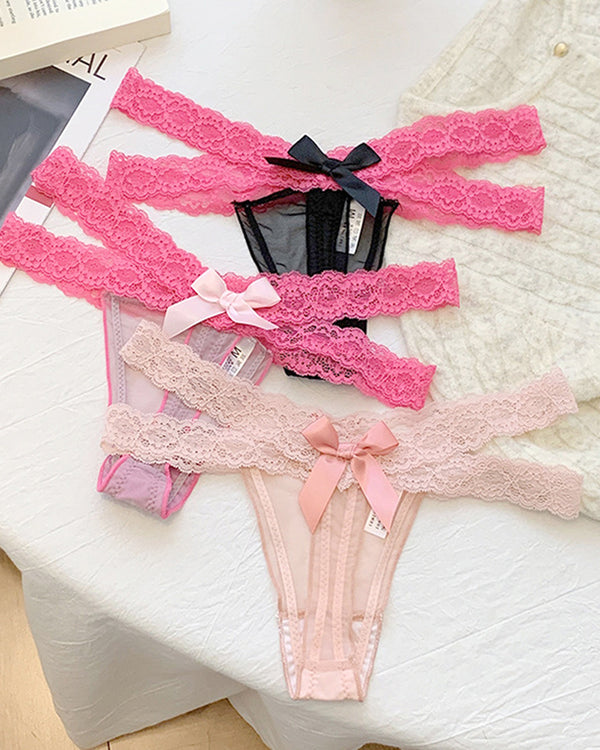 String sexy en dentelle bicolore, taille basse, en mesh transparent