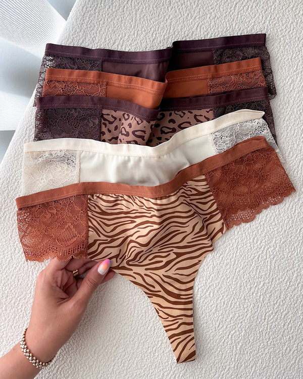 Tanga Sin Costuras de Encaje Sexy con Bloqueo de Color