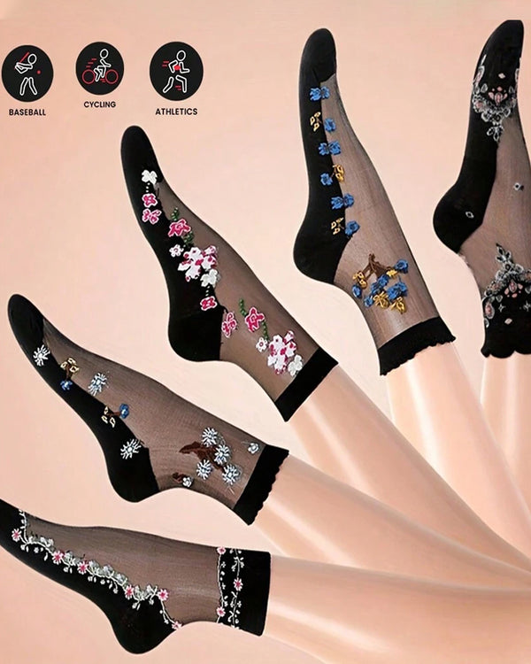 5er-Pack Damen Blumen Jacquard Socken