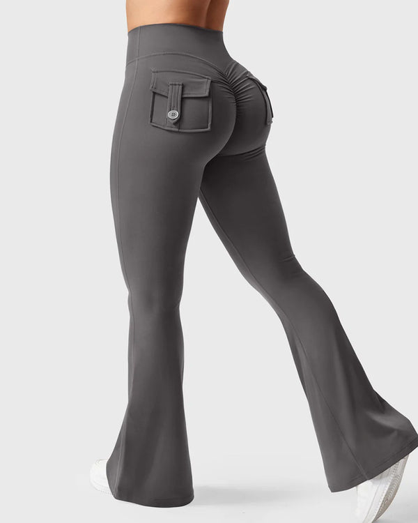 Calças de Yoga Justas com Bolso, Controlo de Barriga, Levantamento de Glúteos e Perna Evasê para Mulher