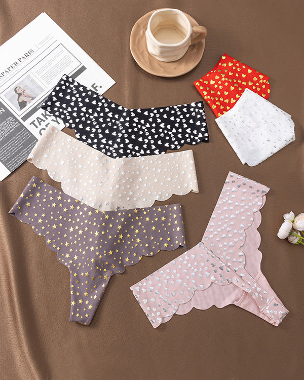 Bragas Impresas con Corazón y Estrella de Seda Fría Sin Costuras Sexy