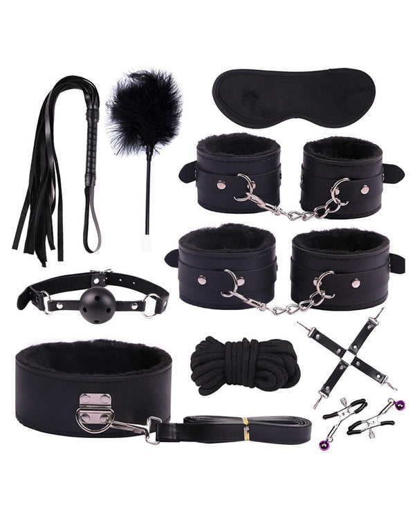 Conjunto de 10 Piezas de Bondage de Cuero de Terciopelo Sexy SM