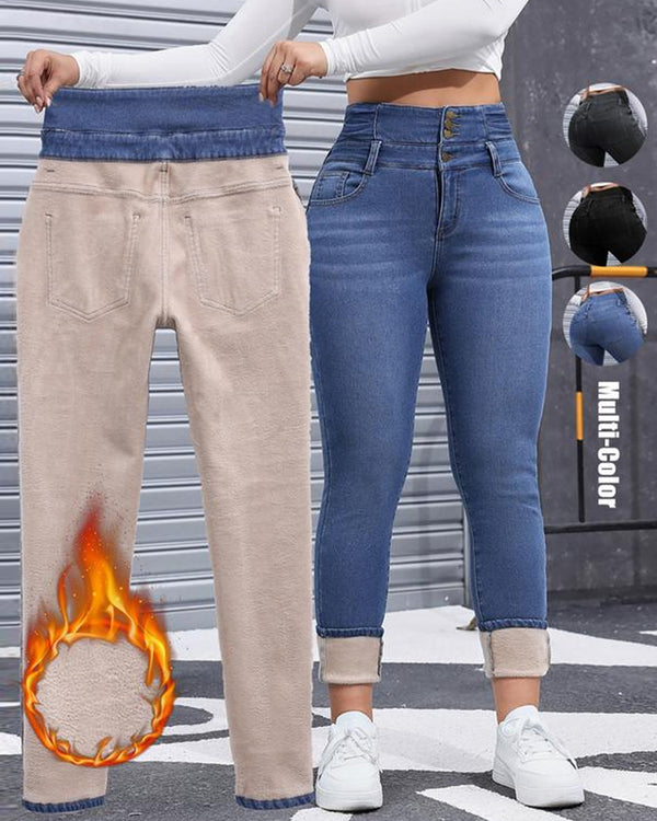 Jeans épais pour femmes, doublés en polaire, très extensibles