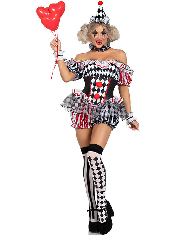 Halloween Female Clown Cosplay Uniform Party with Stockings Set