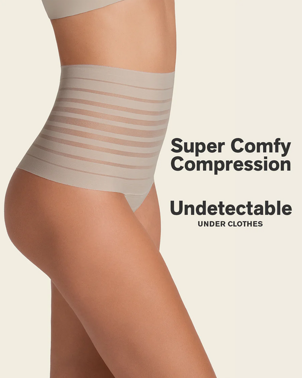 Slimming Lace Stripe High-Waisted Thong Panty