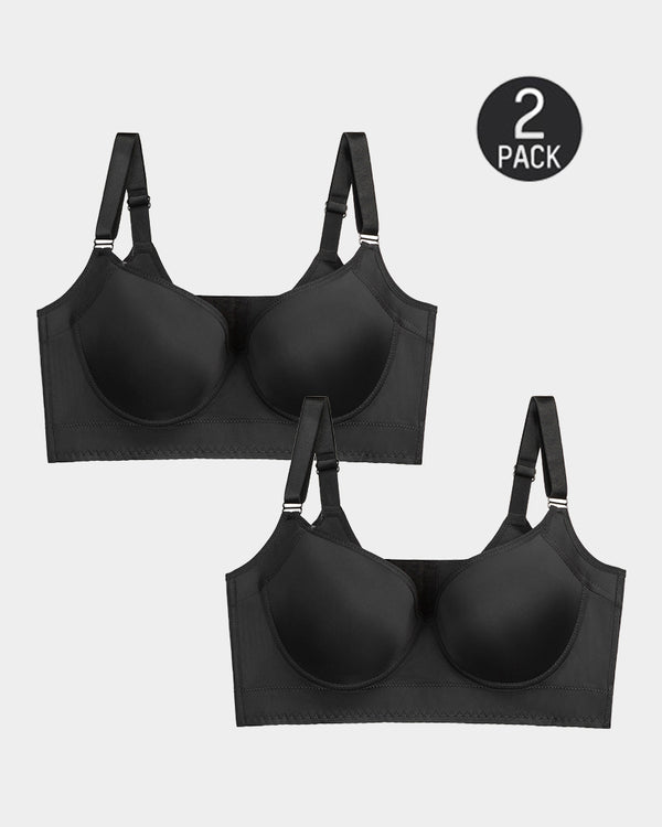 [2-Pack] Extra Firm High Compression Full Cup Push Up Bra - Black