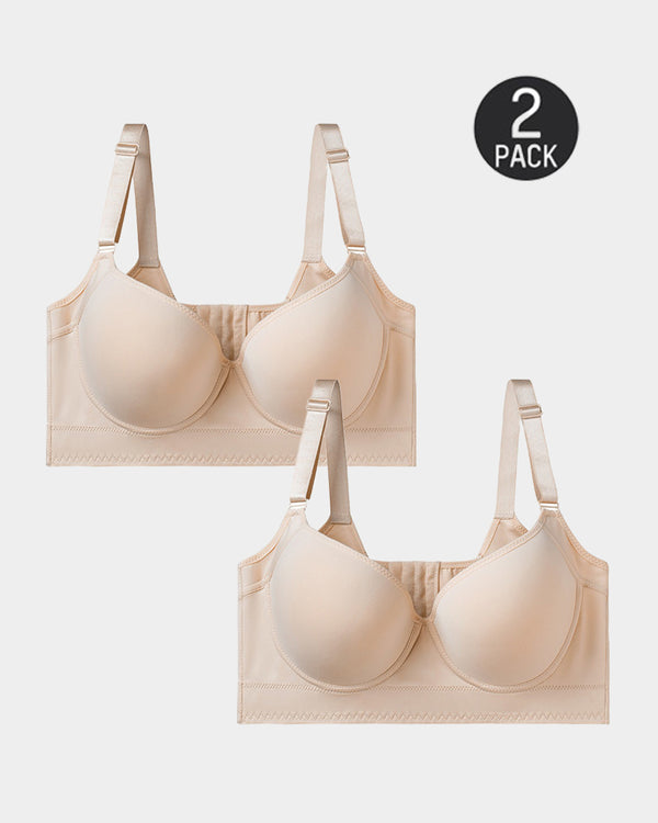 [2-Pack] Extra Firm High Compression Full Cup Push Up Bra - Tan