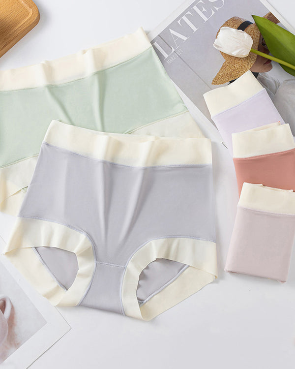 Ropa interior de mujer de seda helada sin costuras de cintura alta transpirable de algodón puro