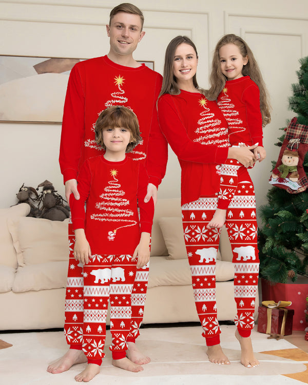 Christmas Tree Print Crew Neck Long-sleeved Family Pajama Set