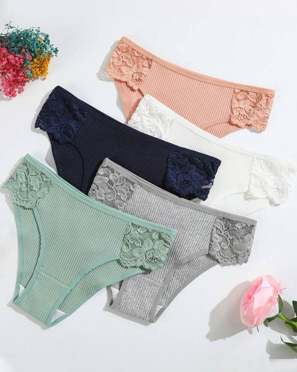 Cuecas femininas de cintura baixa em renda de cor sólida e respirável