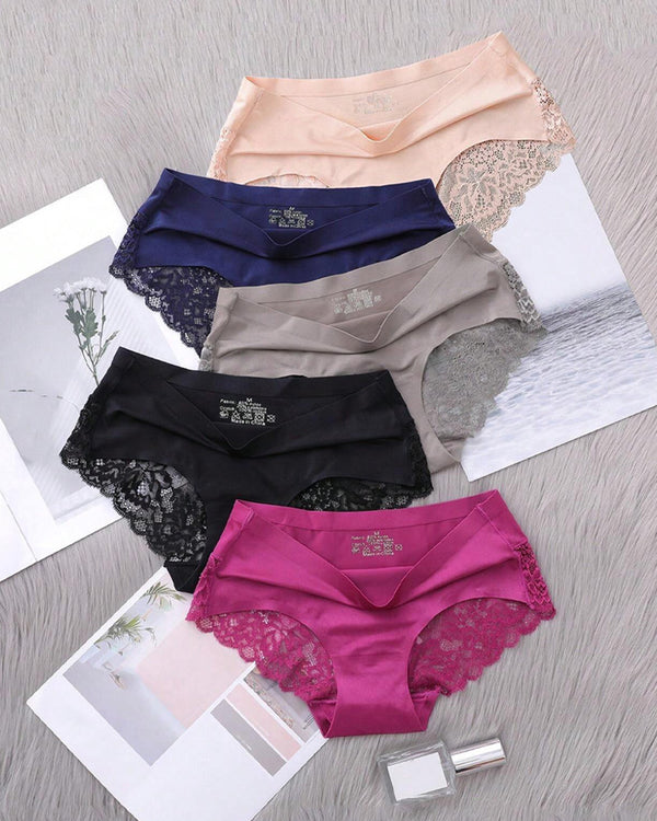 Cuecas femininas de renda sem costura em seda gelada, baixas, sexy e confortáveis