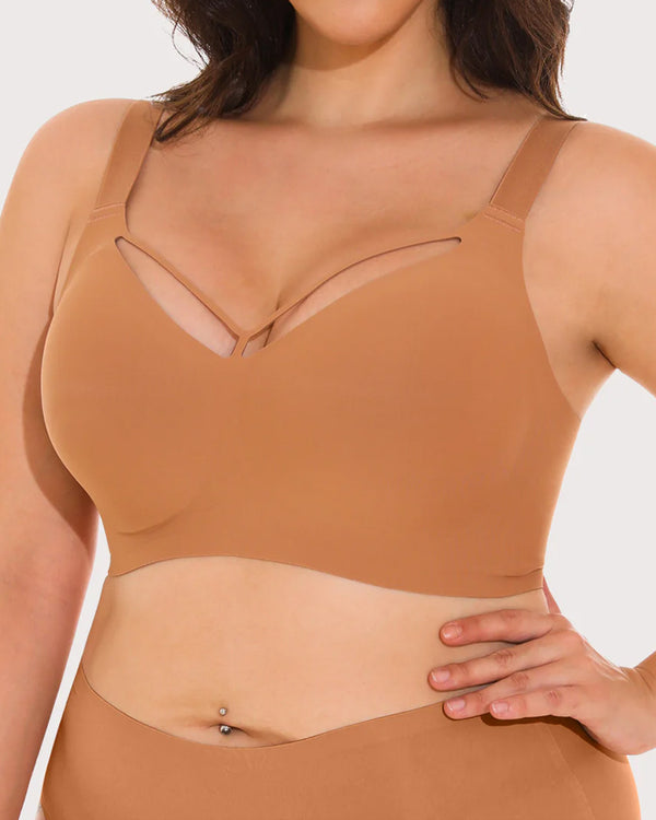 Women's Plus Size Wire-Free Seamless V-Neck Comfort Bra