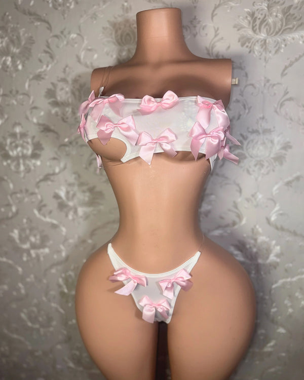 3D Bow-decorated Sexy Strapless Bra and Thong Lingerie Set