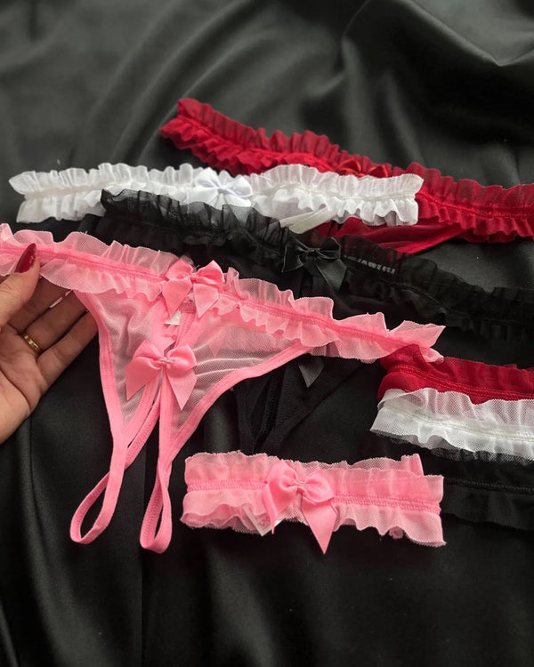 Four-Pack Sexy Mesh See-Through Bow Thong